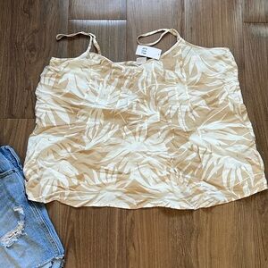 NWT GAP Linen Top with Straps - Leaf Print Beige/White